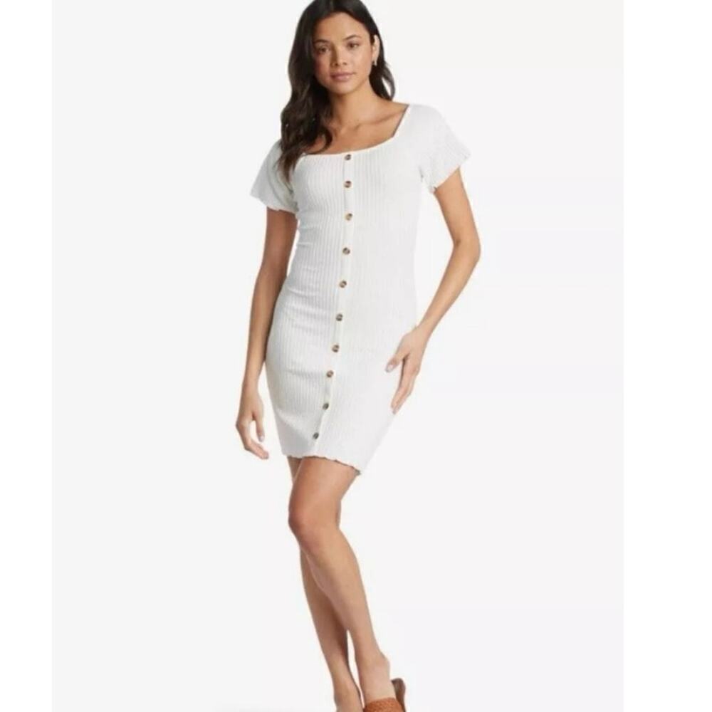 ROXY‎ NWT Sandy Hills Cream Ribbed Stretch Knit Mini Dress Square Neck Sz xl